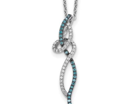 1 3 Ctw Blue & White Diamond Swirl Bar Necklace in Sterling Silver Online now