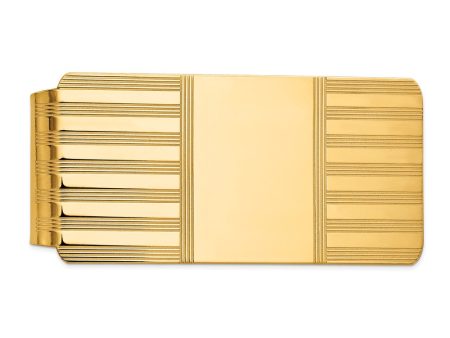 Men s 14k Yellow Gold Striped Engravable Center Fold-Over Money Clip Online now