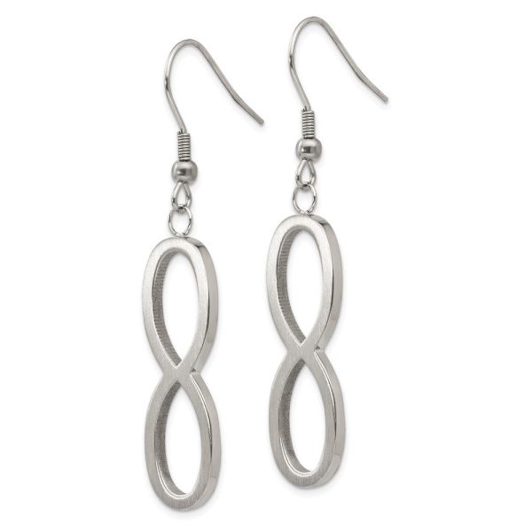 Brushed Infinity Symbol Dangle Earrings in Stainless Steel Supply