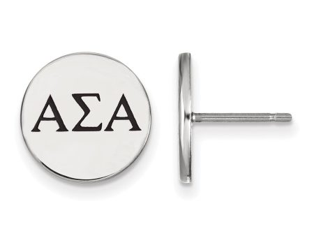 Sterling Silver Alpha Sigma Alpha Black Enamel Greek Post Earrings Fashion