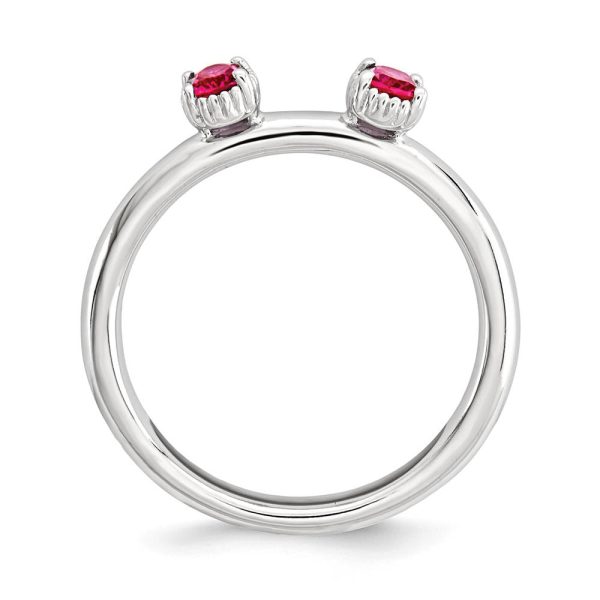 Sterling Silver Stackable Created Ruby Oval Two Stone Ring Sale