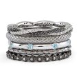 Two Tone Sterling Silver, Diamond & Blue Topaz Band Stackable Ring Set Online