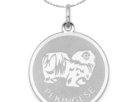 Sterling Silver Laser Etched Pekingese Dog 19mm Necklace Discount