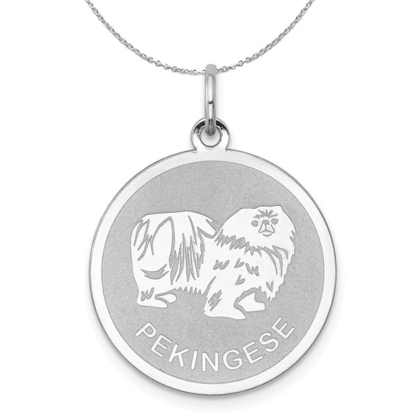 Sterling Silver Laser Etched Pekingese Dog 19mm Necklace Discount