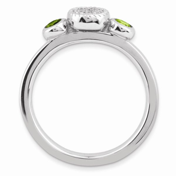 Sterling Silver Stackable Peridot and .05 Ctw HI I3 Diamond Ring For Sale