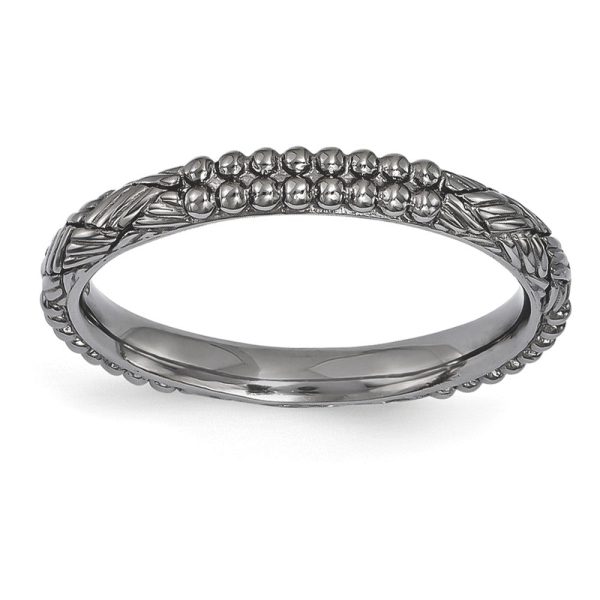 2.5mm Black Plated Sterling Silver Stackable Patterned Band For Discount