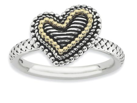 2.5mm Stackable Antiqued Sterling Silver & 14K Gold Plated Heart Ring Online