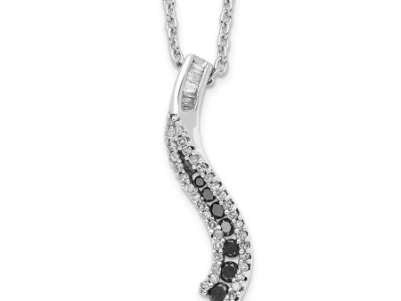 Black & White Diamond 22mm Twisted Bar Necklace in Sterling Silver Cheap