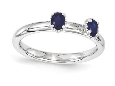 Sterling Silver Stackable Created Sapphire Oval Two Stone Ring Online Sale