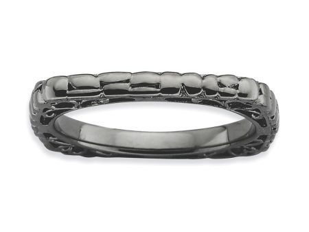 2.25mm Stackable Black Plated Silver Square Cobblestone Band on Sale