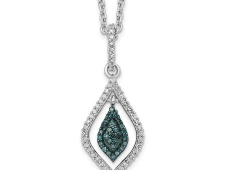 1 5 Ctw Blue & White Diamond Double Marquise Sterling Silver Necklace For Cheap