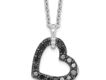 1 2 Cttw Black & White Diamond 13mm Heart Necklace in Sterling Silver For Sale