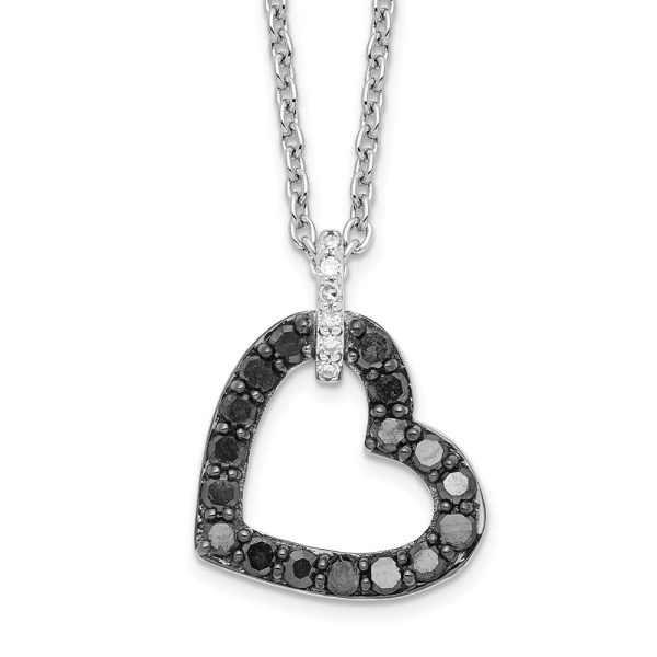 1 2 Cttw Black & White Diamond 13mm Heart Necklace in Sterling Silver For Sale