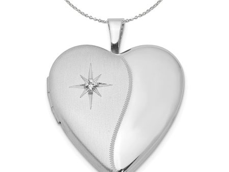 20mm Satin and Polished Diamond Heart Silver Locket Necklace Online now