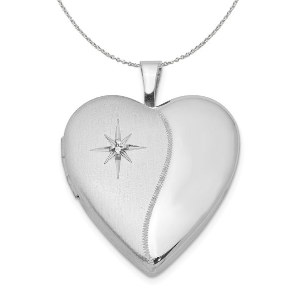 20mm Satin and Polished Diamond Heart Silver Locket Necklace Online now