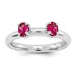 Sterling Silver Stackable Created Ruby Oval Two Stone Ring Sale