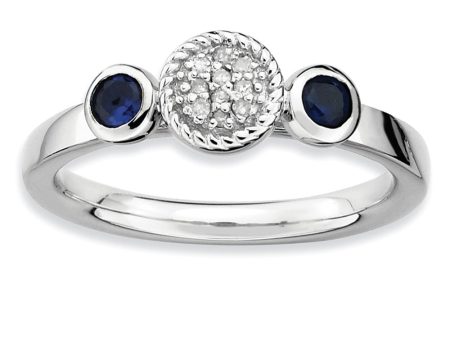 Sterling Silver Stackable Created Sapphire & .05Ctw HI I3 Diamond Ring Discount