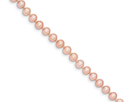 4-5mm, Pink FW Cultured Pearl & 14k Yellow Gold Clasp Necklace For Sale