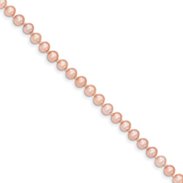 4-5mm, Pink FW Cultured Pearl & 14k Yellow Gold Clasp Necklace For Sale