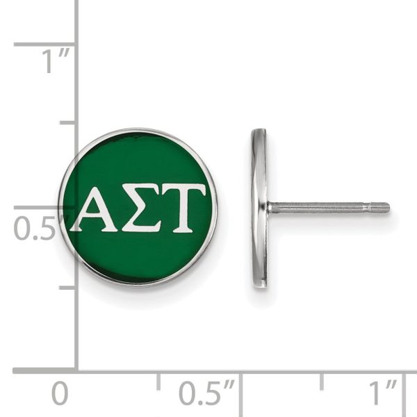 Sterling Silver Alpha Sigma Tau Green Enamel Disc Post Earrings Sale