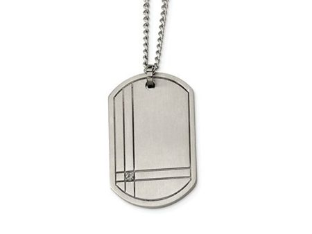 Titanium Grooved and Diamond Accent Dog Tag Necklace 22 Inch Online Sale