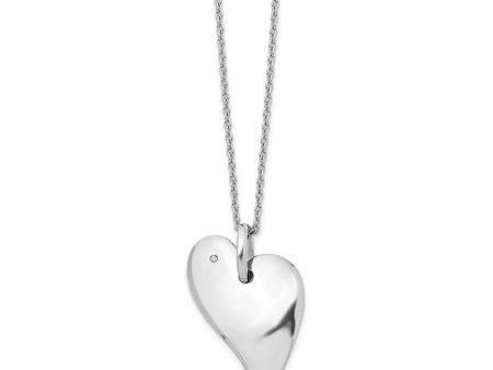 Asymmetrical Diamond Heart Necklace, Rhodium Plated Silver, 18-20 Inch Discount