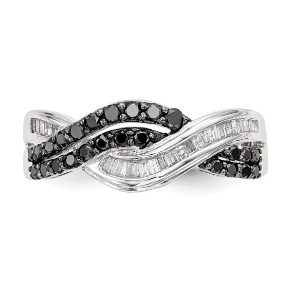 1 2 Ctw Black & White Diamond Crossover Sterling Silver Ring Online now