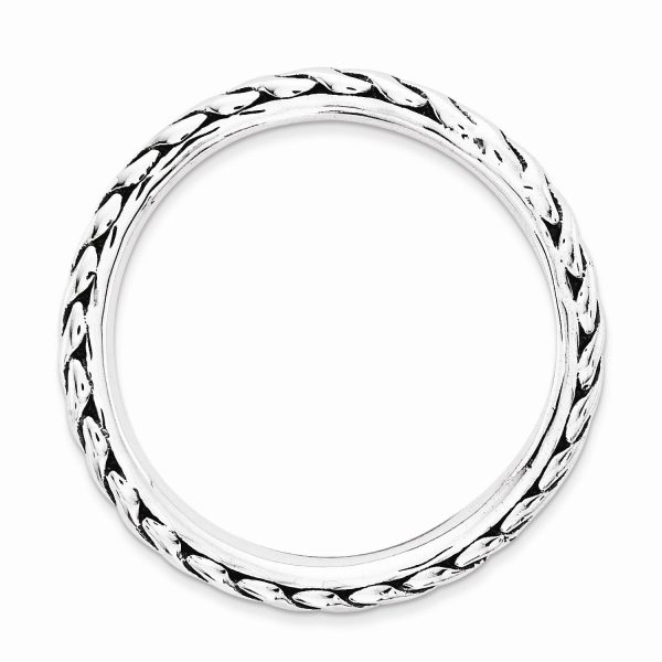 2.25mm Stackable Antiqued Sterling Silver Curved Wheat Pattern Band Online Hot Sale