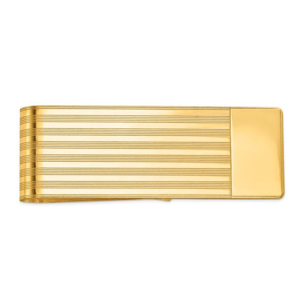 Men s 14k Yellow Gold Striped Fold-Over Money Clip For Discount