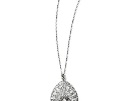 Two Tone Floral Teardrop Necklace in Sterling Silver, 16-18 Inch Sale