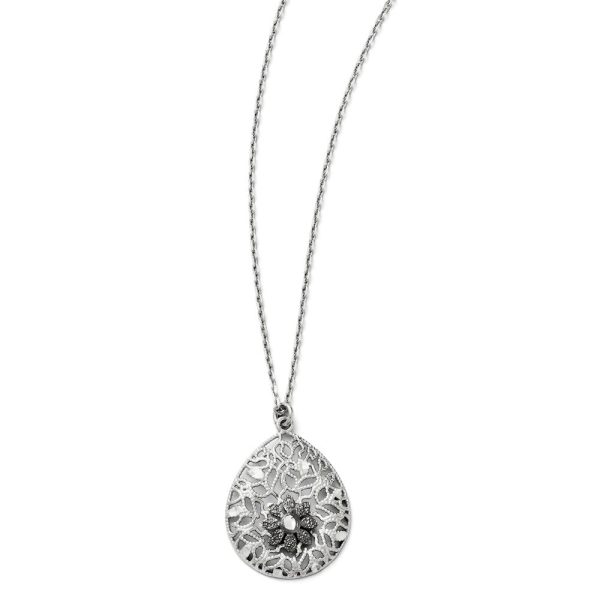 Two Tone Floral Teardrop Necklace in Sterling Silver, 16-18 Inch Sale