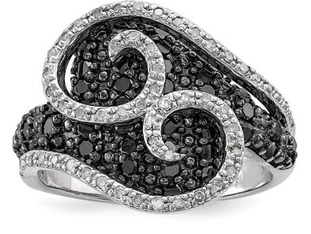 1 Ctw Black & White Diamond 18mm Swirl Ring in Sterling Silver Online now