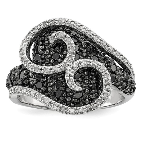 1 Ctw Black & White Diamond 18mm Swirl Ring in Sterling Silver Online now