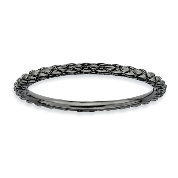 1.5mm Stackable Black Plated Silver Crisscross Band Hot on Sale