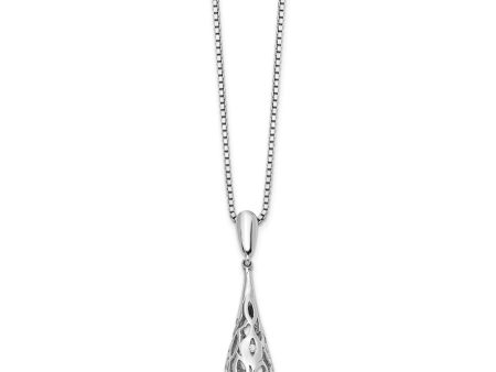 3D Filigree Diamond Tear Necklace in Rhodium Plated Silver, 18-20 Inch Discount