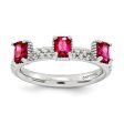 Sterling Silver Stackable Created Ruby Octagon Three Stone Ring Cheap