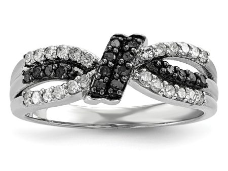 1 3 Ctw Black & White Diamond Bow Tapered Ring in Sterling Silver Fashion