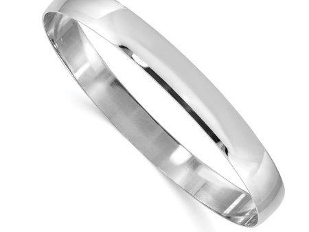 8mm 14k White Gold Solid Polished Half-Round Slip-On Bangle Bracelet For Sale