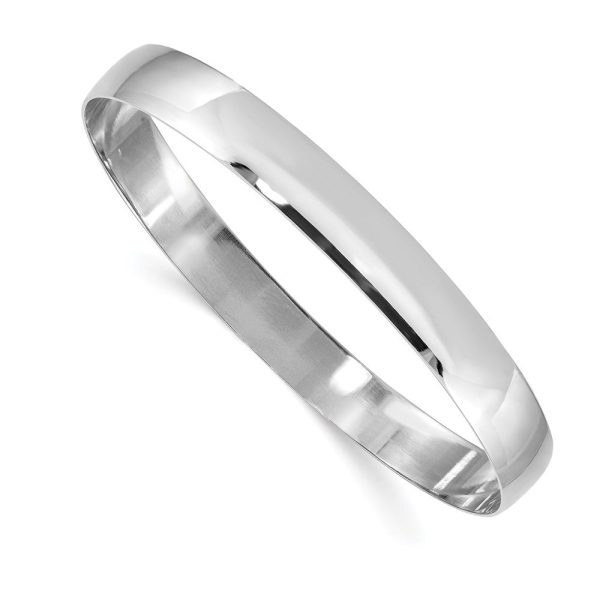 8mm 14k White Gold Solid Polished Half-Round Slip-On Bangle Bracelet For Sale