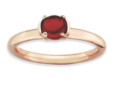 14k Rose Gold Plated Sterling Silver & Garnet 5mm Cabochon Stack Ring Online Sale