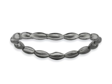 1.5mm Stackable Black Ruthenium Plated Silver Curved Rice Band For Sale