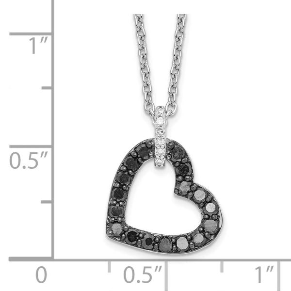 1 2 Cttw Black & White Diamond 13mm Heart Necklace in Sterling Silver For Sale