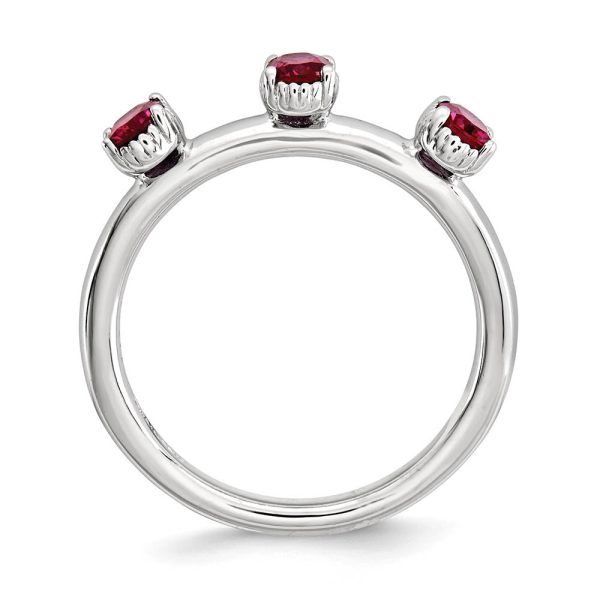 Sterling Silver Stackable Created Ruby Oval Three Stone Ring Online Hot Sale