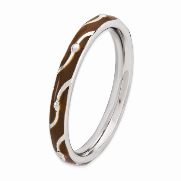 2.5mm Sterling Silver Stackable Expressions Brown Enamel Band on Sale