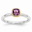 Two Tone Sterling Silver Stackable 5mm Cushion Amethyst Ring on Sale