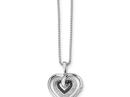 1 4 Ctw Black & White Diamond Triple Heart Necklace in Sterling Silver For Cheap