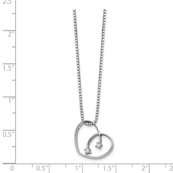 16mm Diamond Open Heart Necklace in Rhodium Plated Silver, 18-20 Inch For Discount