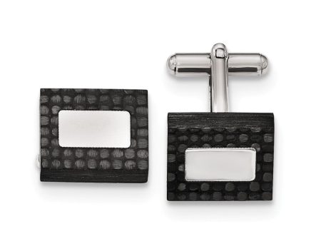 Men s Stainless Steel & Black Carbon Fiber Rectangular Cuff Links Hot on Sale