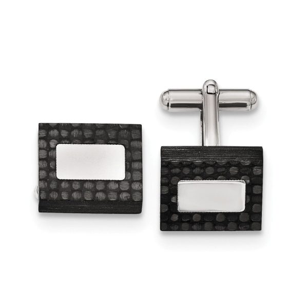 Men s Stainless Steel & Black Carbon Fiber Rectangular Cuff Links Hot on Sale