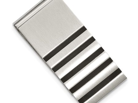 Striped Black Rubber and Brushed Stainless Steel Money Clip on Sale